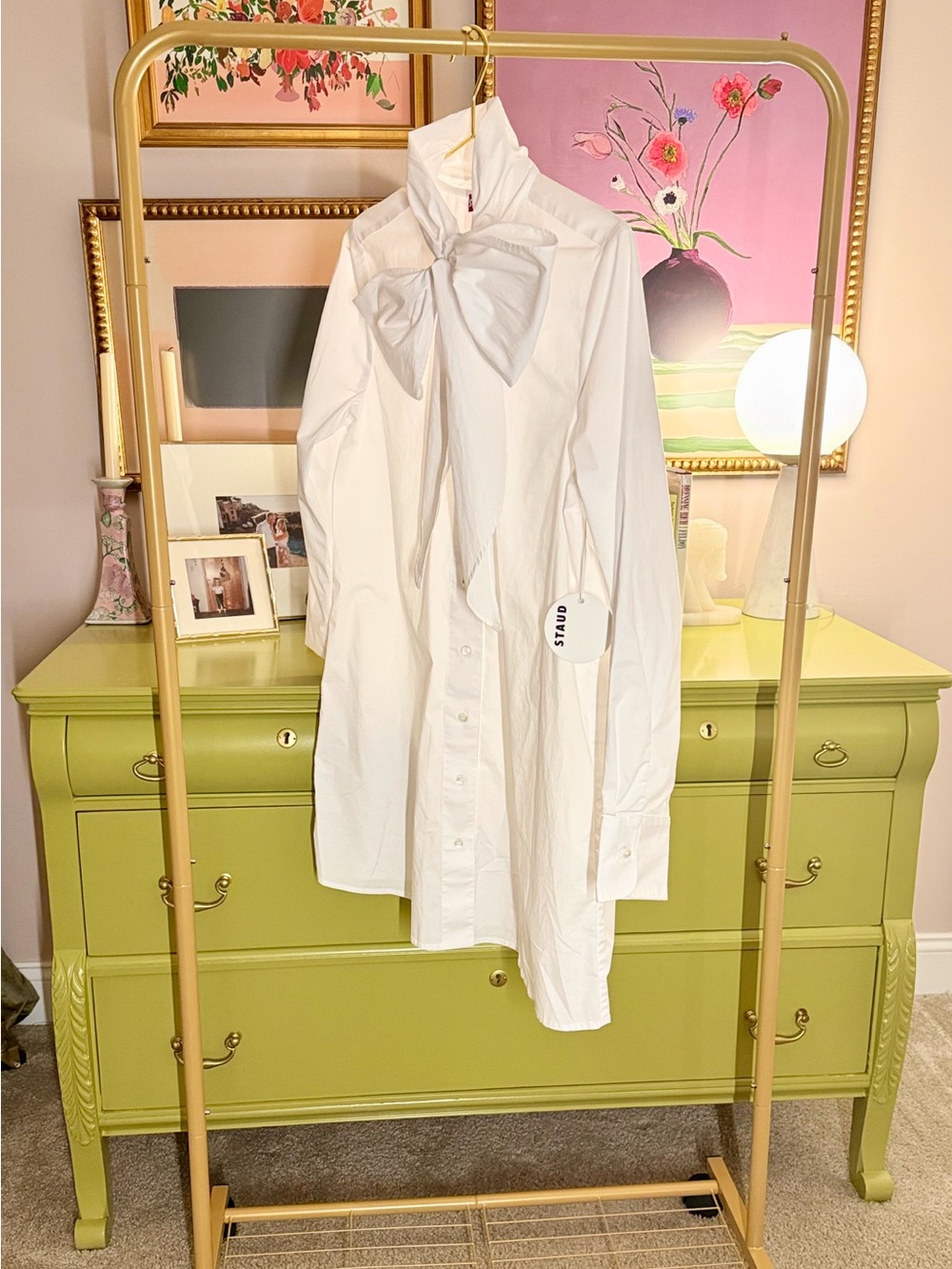 Staud Maryn Tie Neck Mini Poplin Shirt Dress - S - NWT